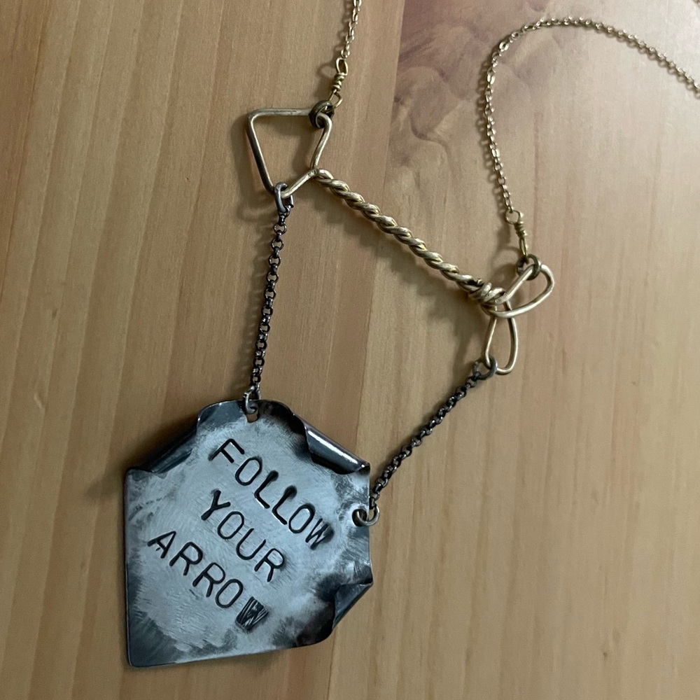 Follow Your‎ Arrow Statement Necklace Mixed Metal Handmade